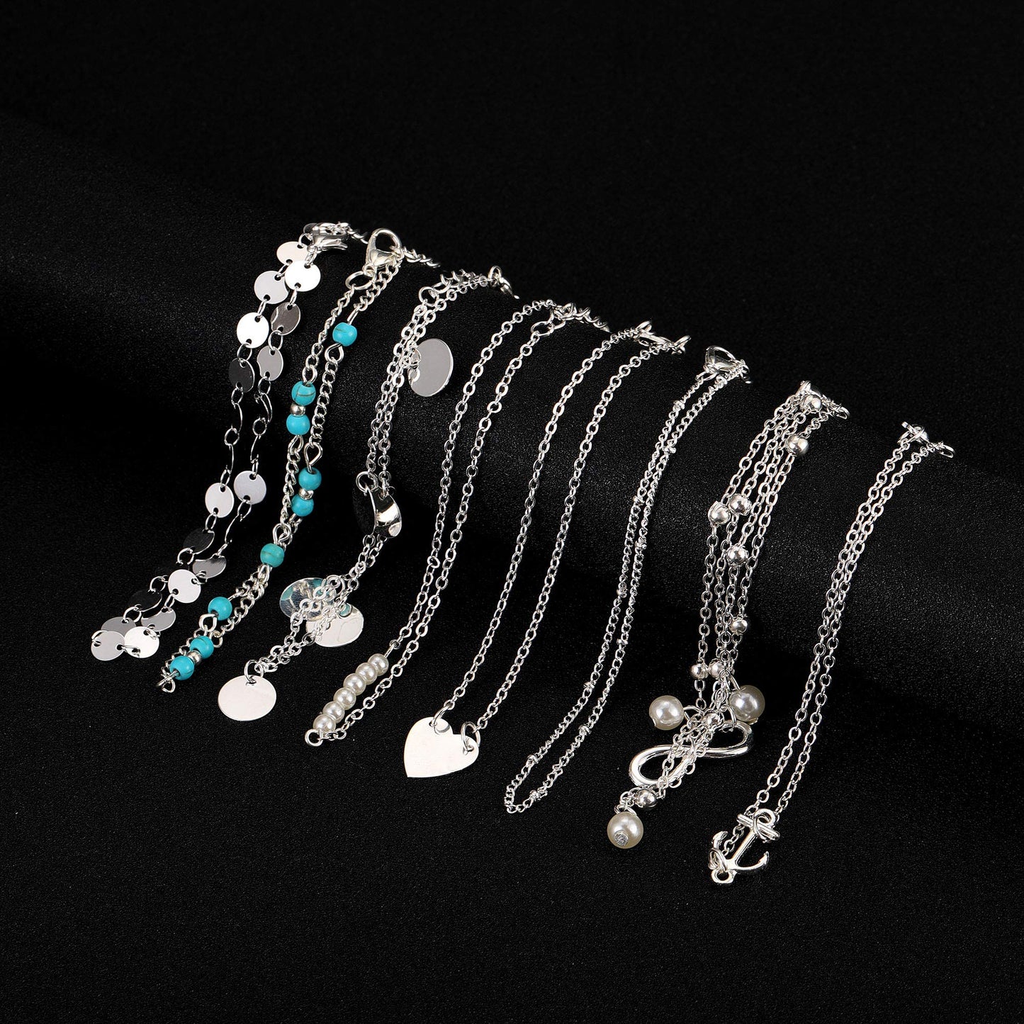 Softones 16Pcs Ankle Bracelets for Women Gold Silver Two Style Chain Beach Anklet Bracelet Jewelry Anklet Set,Adjustable Size