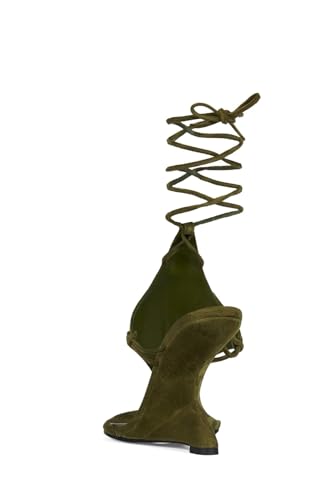 MissHeel Lace Up Sandal Heels Sexy Wedge Heels for Women Green Strappy Wedges Sandals Open Toe Dressy Thong-Heels Size 10