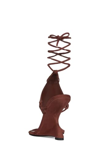 MissHeel Lace Up Sandal Heels Sexy Wedge Heels for Women Red Strappy Wedges Sandals Open Toe Dressy Thong-Heels Size 10