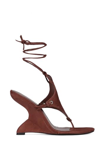 MissHeel Lace Up Sandal Heels Sexy Wedge Heels for Women Red Strappy Wedges Sandals Open Toe Dressy Thong-Heels Size 10