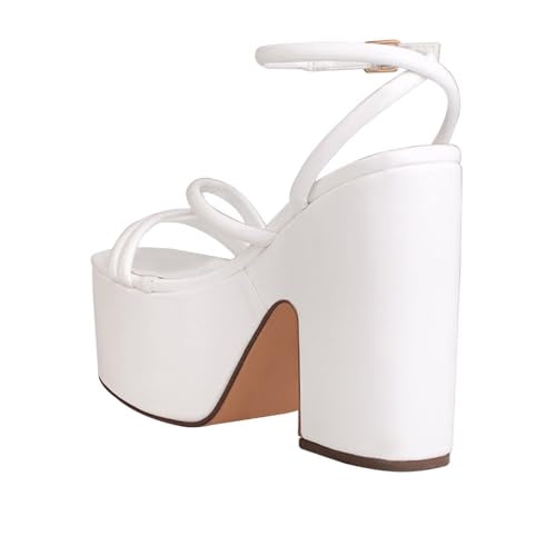 Privileged Lemon Drop Jicole Ankle-Strap Platform Heels for Women (White, US Footwear Size System, Adult, Women, Numeric, Medium, 9)