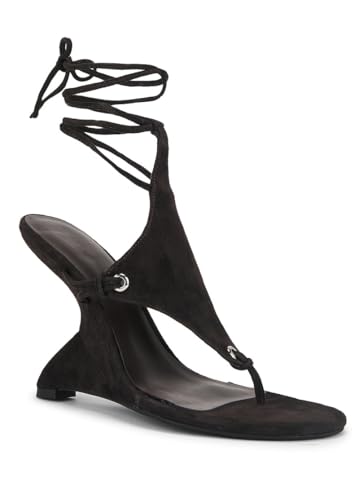 MissHeel Lace Up Sandal Heels Sexy Wedge Heels for Women Black Strappy Wedges Sandals Open Toe Dressy Thong-Heels Size 10