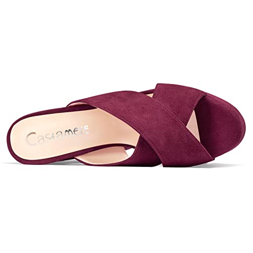 Castamere Women High Chunky Block Platform Heel Peep Open Toe Slip-on Sandals Casual Dress 5.9 Inches Heels Burgundy Red