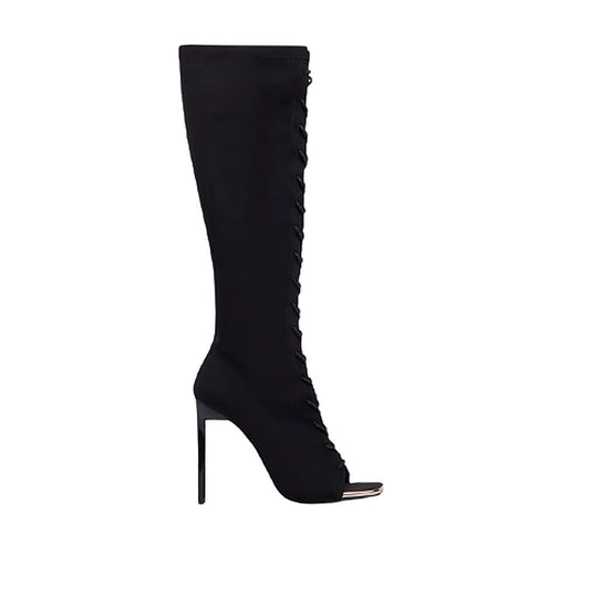 LEMONADE Lace up Stiletto Heel Knee High Boots For Women Black Size 11