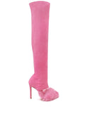 Privileged Lemon Drop Everlynn Peep Toe Faux Fur Over the Knee Stiletto Boots for Women - Pink - 10