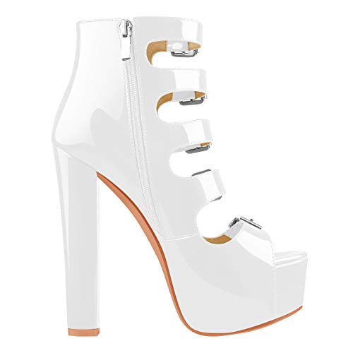 onlymakerheels Womens Heeled Sandals Peep Open Toe Ankle Boots Wrap Buckle Strap High Chunky Heels Zipper Sandals Red Size15