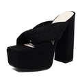 CoceMoce Gorgeous Thick Chunky High Heel Platform Pumps Black for Women Square Open Toe Cross-Band Backless Slip-On Summer Dress Shoes Ballroom Dancing Club Evening Party Size 10 US