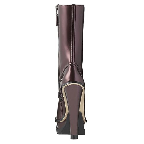 FSJ Women Platform Boots Closed Toe Thin Chunky Heel Side Zipper Double Platform Ankle Boots Punk Combat Mid Calf Boots Size 8 Rose Brown
