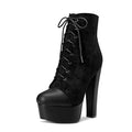 DearOnly Women Chunky Block Platform High Heel Round Toe Ankle Boots Short Bootie Zipper Party Cute Boots Black