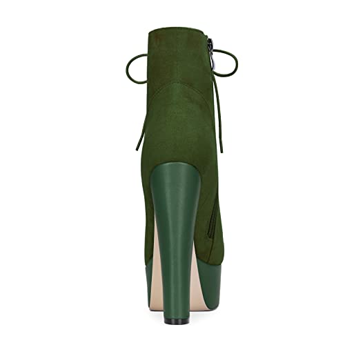 DearOnly Women Chunky Block Platform High Heel Round Toe Ankle Boots Short Bootie Zipper Party Cute Boots Dark Green