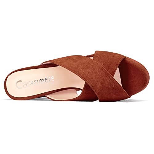Castamere Women High Chunky Block Platform Heel Peep Open Toe Slip-on Sandals Casual Dress 5.9 Inches Heels Dark Brown 8.5 M US