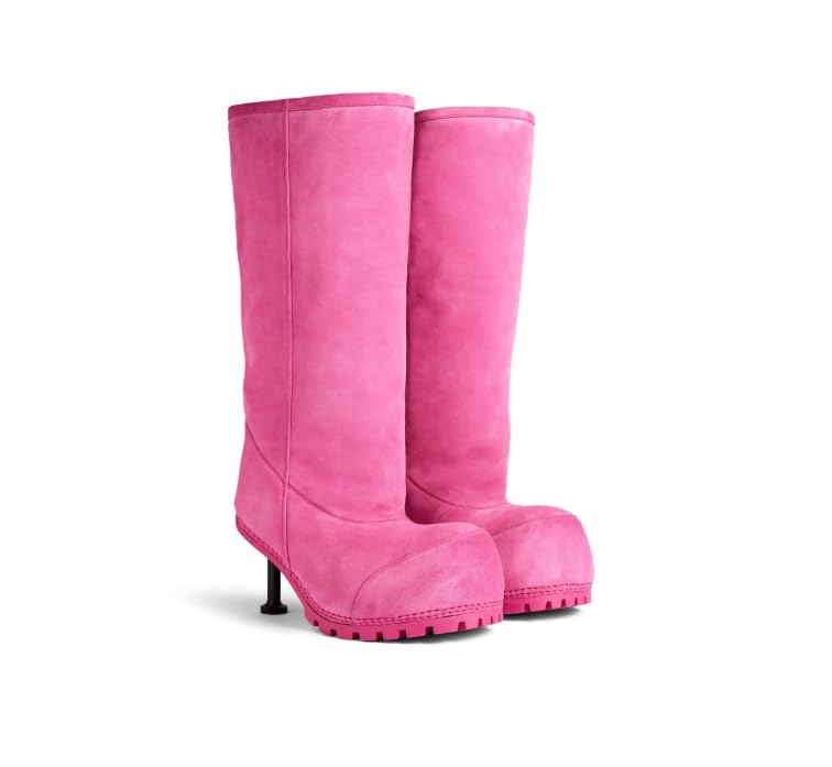 fur arttisann Women's Autumn Winter Warm Snow Boot High Heels Long Boots With Real Leather Shoes (Rose Pink, Adult, Women, 9, Numeric, US Footwear Size System, Medium)