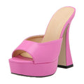 UZUJBAA Women's Leather Wine Glass Heel Peep Toe Platform Slides Sandals Sexy Ultra-High Heel Fish Mouth Slip On Slingback Dress Sandals For Party Wedding (pink,7)