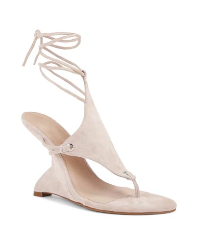 MissHeel Lace Up Sandal Heels Sexy Wedge Heels for Women Nude Strappy Wedges Sandals Open Toe Dressy Thong-Heels Size 10
