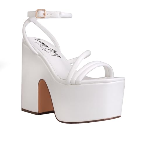 Privileged Lemon Drop Jicole Ankle-Strap Platform Heels for Women (White, US Footwear Size System, Adult, Women, Numeric, Medium, 9)