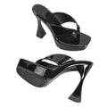 TZNBGGE Women's Laser Glossy Platform High Heel 4.72in Flip Flops Square Toe Non-slip Mule Stilettos Slides Sandals for Nightclub Party Dating (Black,8)