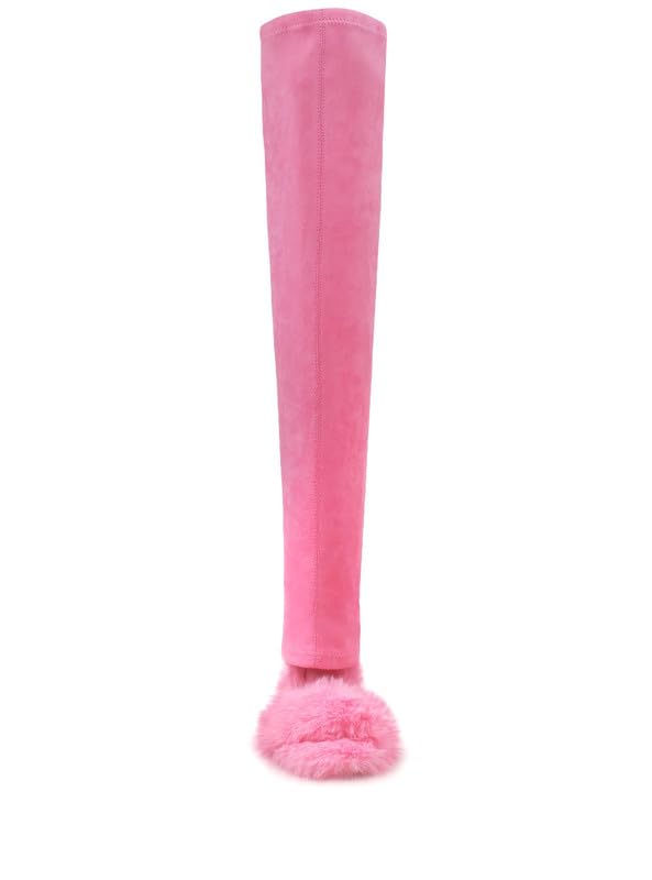 Privileged Lemon Drop Everlynn Peep Toe Faux Fur Over the Knee Stiletto Boots for Women - Pink - 10