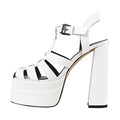 richealnini Double Platform Sandals with Buckles Square Open Toe Block Chunky Heels T-strap Adjustable Buckle Up Roman Fisherman Strappy Heel Ankle Strap Gladiator Pumps Outside Wedding White Size 10