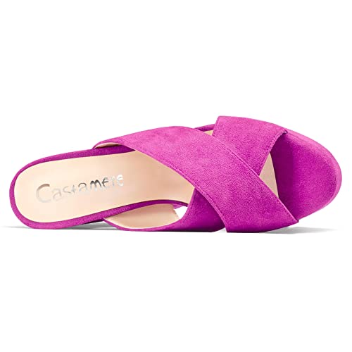 Castamere Women High Chunky Block Platform Heel Peep Open Toe Slip-on Sandals Casual Dress 5.9 Inches Heels Fuchsia
