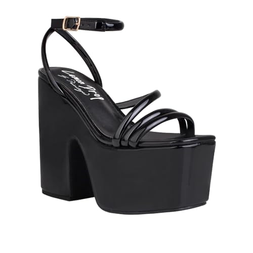 Privileged Lemon Drop Jicole Ankle-Strap Platform Heels for Women (Black, US Footwear Size System, Adult, Women, Numeric, Medium, 10)