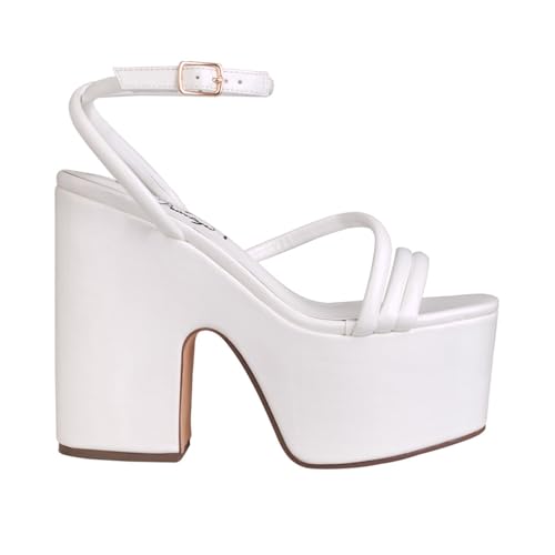 Privileged Lemon Drop Jicole Ankle-Strap Platform Heels for Women (White, US Footwear Size System, Adult, Women, Numeric, Medium, 9)