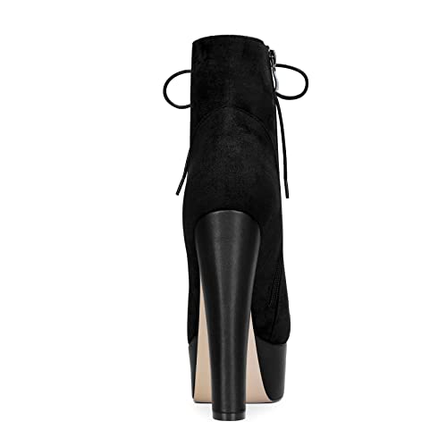 DearOnly Women Chunky Block Platform High Heel Round Toe Ankle Boots Short Bootie Zipper Party Cute Boots Black