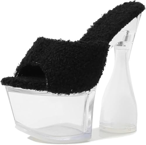 OXCOWNIU High Heeled Transparent Sandals Platform, PVC Sole, Faux Fur Lining Women's High-heeled Sandals