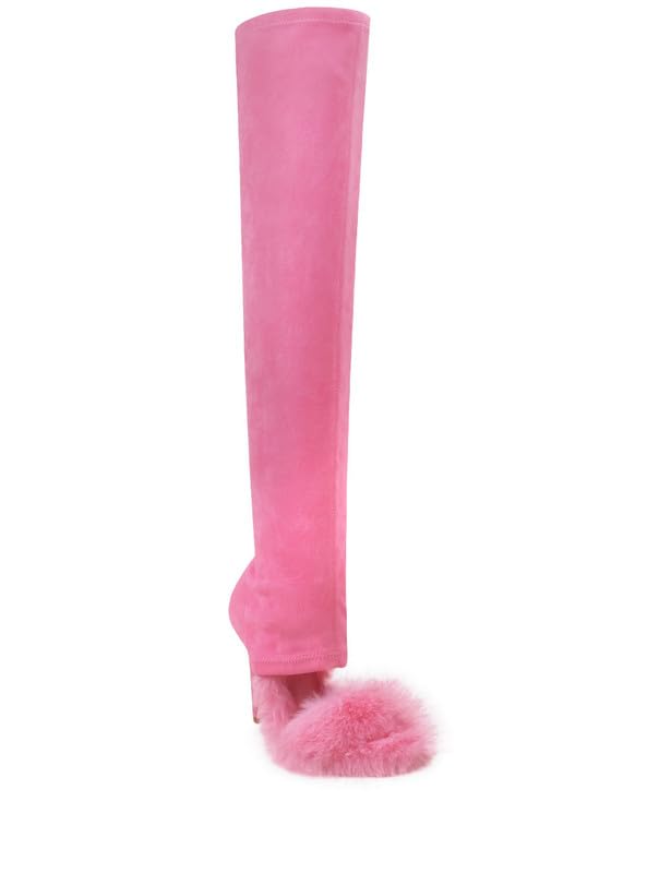 Privileged Lemon Drop Everlynn Peep Toe Faux Fur Over the Knee Stiletto Boots for Women - Pink - 10