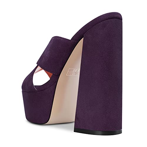 Castamere Women High Chunky Block Platform Heel Peep Open Toe Slip-on Sandals Casual Dress 5.9 Inches Heels Deep Purple