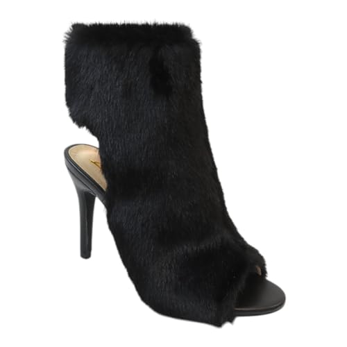Liliana Women Peep Toe Faux Fur Stiletto Heel Ankle Booties Sebinah-1 Black 7