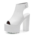 FIFILAPIN Women'S Peep Toe Super High Heel Platform Sandals With Hook And Loop Fashion Round Toe Chunky Platform Slingback Non-Slip Party Dress Shoes For Party, Evening Party, Date (white,8.5)