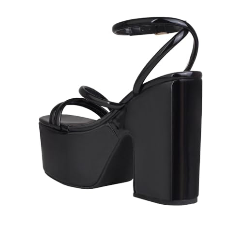 Privileged Lemon Drop Jicole Ankle-Strap Platform Heels for Women (Black, US Footwear Size System, Adult, Women, Numeric, Medium, 10)