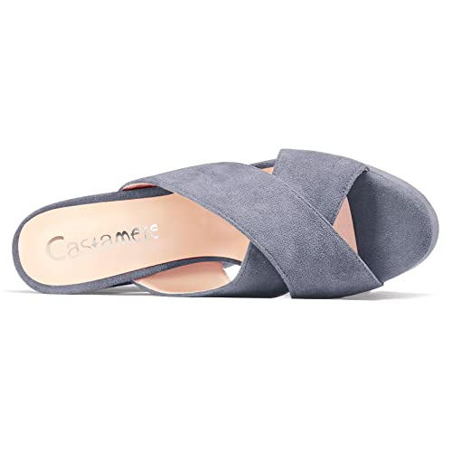 Castamere Women High Chunky Block Platform Heel Peep Open Toe Slip-on Sandals Casual Dress 5.9 Inches Heels Grey 13 M US