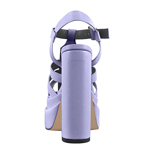 richealnini Double Platform Sandals with Buckles Square Open Toe Block Chunky Heels T-strap Adjustable Buckle Up Roman Fisherman Strappy Heel Ankle Strap Gladiator Pumps Outside Wedding Purple Size 15