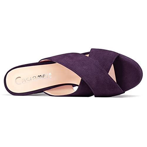 Castamere Women High Chunky Block Platform Heel Peep Open Toe Slip-on Sandals Casual Dress 5.9 Inches Heels Deep Purple