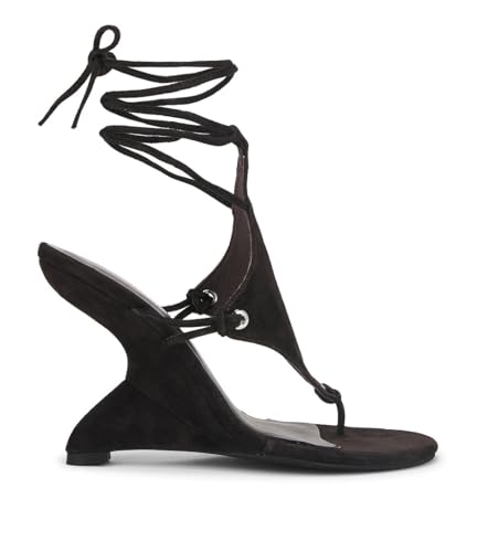 MissHeel Lace Up Sandal Heels Sexy Wedge Heels for Women Black Strappy Wedges Sandals Open Toe Dressy Thong-Heels Size 10