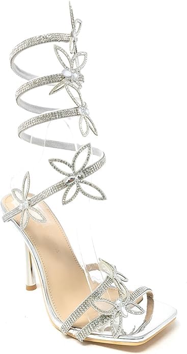 Wild Diva Women Butterfly Rhinestone Strappy High Heels Sandals Narala 41 A Silver
