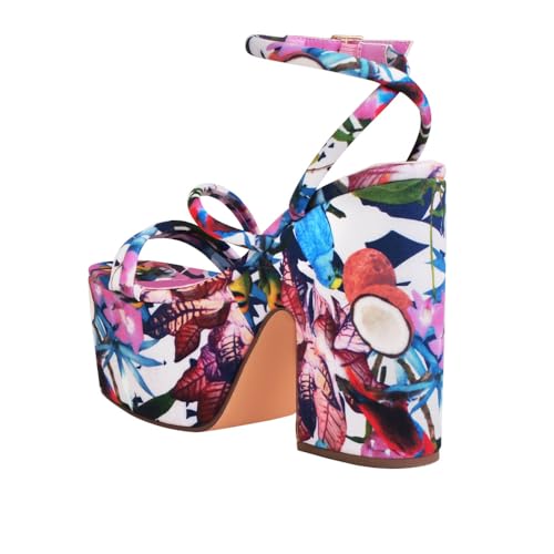 Privileged Lemon Drop Jicole Ankle-Strap Platform Heels for Women (Floral, US Footwear Size System, Adult, Women, Numeric, Medium, 10)