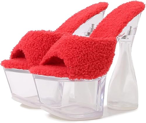 OXCOWNIU High Heeled Transparent Sandals Platform, PVC Sole, Faux Fur Lining Women's High-heeled Sandals