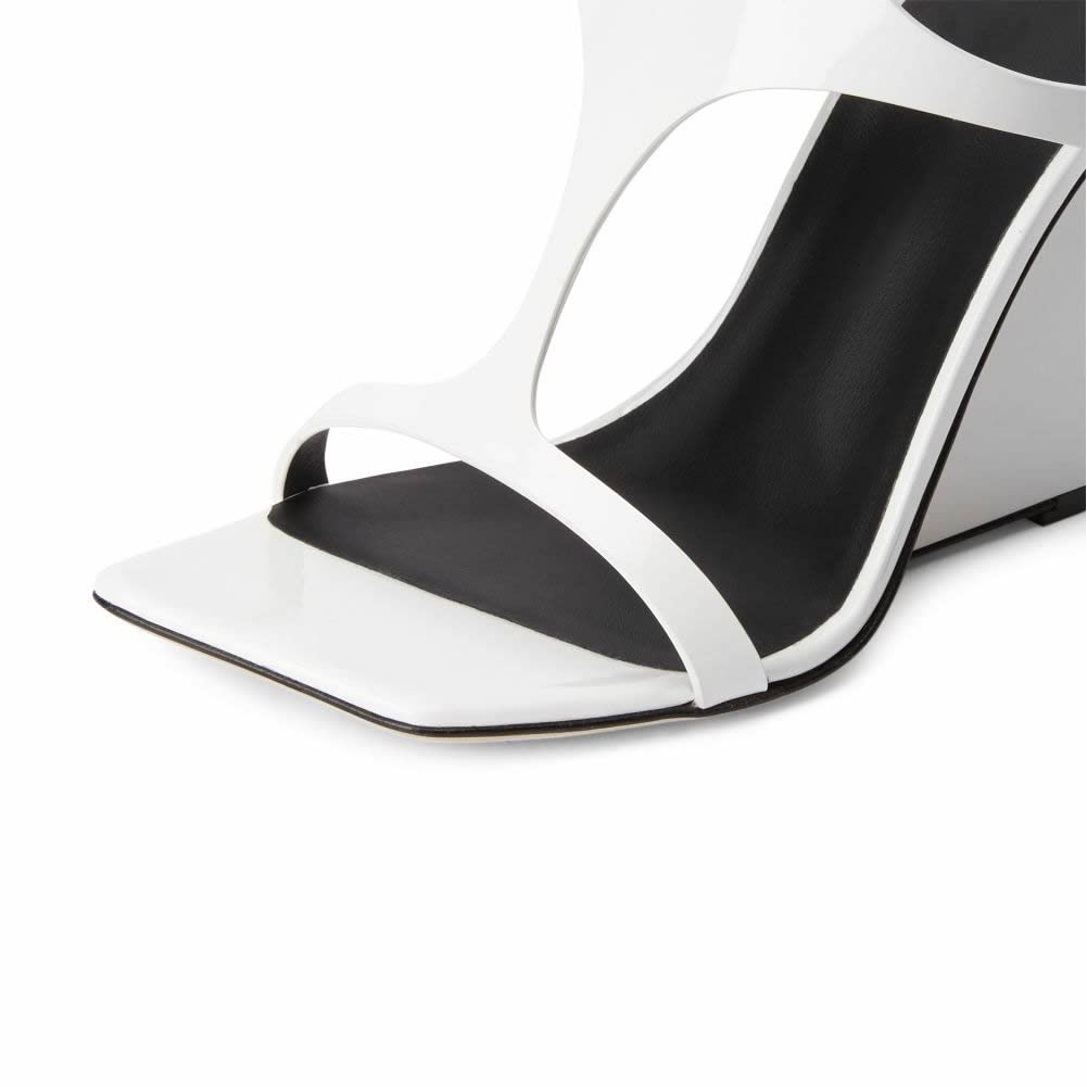 Kluolandi Women's Wedge Heeled Sandals Open Toe Criss-cross Strappy Sandals Heels Dress Shoes with Cut-out Design White