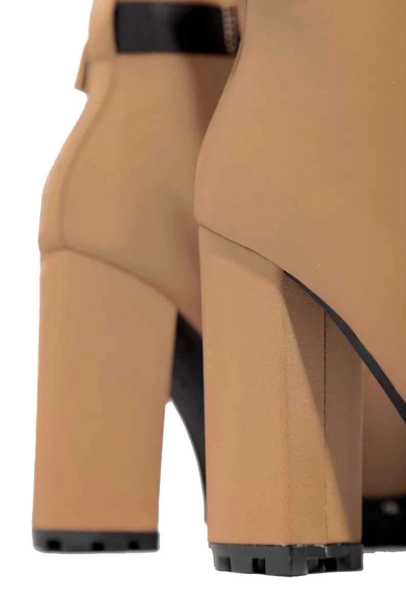 Pazzle Stylish 18 Womens Waterproof Chunky Heel Platform Drawstring Lug Sole Snow Boots Tan