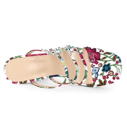Esvowido Platform Mules for Women Chunky Heels Sexy Square Open Toe Block Sandals High Heels for Party Prom Wedding Floral Embroidered US Size 7