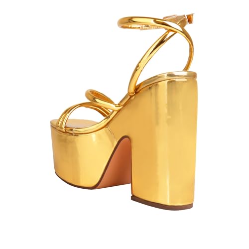 Privileged Lemon Drop Jicole Ankle-Strap Platform Heels for Women (Gold, US Footwear Size System, Adult, Women, Numeric, Medium, 11)