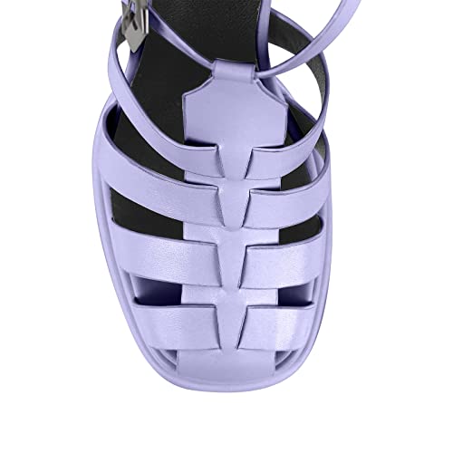 richealnini Double Platform Sandals with Buckles Square Open Toe Block Chunky Heels T-strap Adjustable Buckle Up Roman Fisherman Strappy Heel Ankle Strap Gladiator Pumps Outside Wedding Purple Size 15