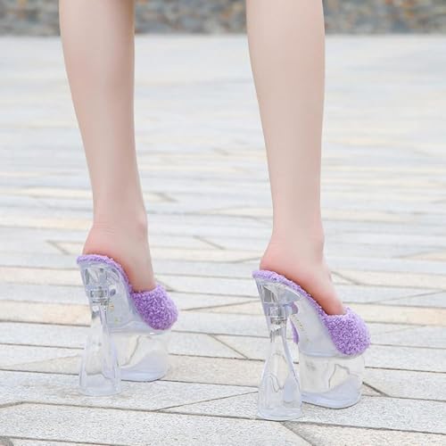 OXCOWNIU High Heeled Transparent Sandals Platform, PVC Sole, Faux Fur Lining Women's High-heeled Sandals