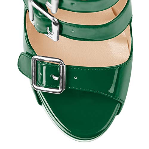 onlymakerheels Womens Heeled Sandals Peep Open Toe Ankle Boots Wrap Buckle Strap High Chunky Heels Zipper Sandals Green Size13
