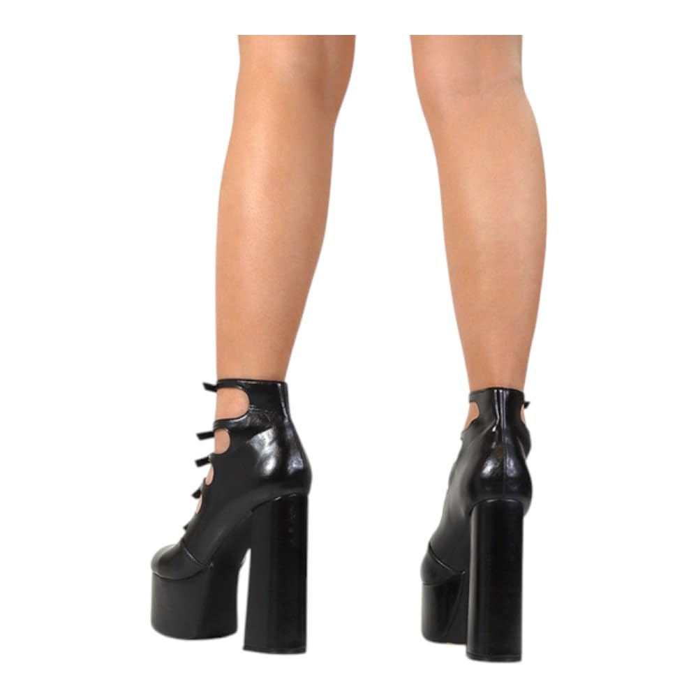 Liliana Women Chunky High Heel Platform Buckle Strappy Pumps Shoes Dorola-22 Black 8