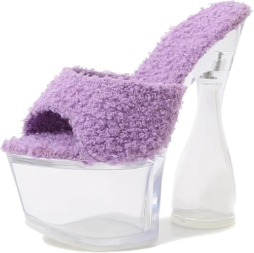 OXCOWNIU High Heeled Transparent Sandals Platform, PVC Sole, Faux Fur Lining Women's High-heeled Sandals