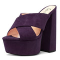 Castamere Women High Chunky Block Platform Heel Peep Open Toe Slip-on Sandals Casual Dress 5.9 Inches Heels Deep Purple