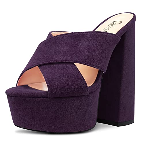 Castamere Women High Chunky Block Platform Heel Peep Open Toe Slip-on Sandals Casual Dress 5.9 Inches Heels Deep Purple 8.5 M US